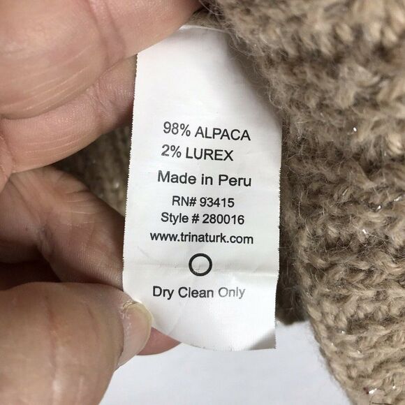 Trina Turk Petite Beige Cardigan Sweater Alpaca Cable Knit Short Sleeve Sz P - Picture 8 of 12